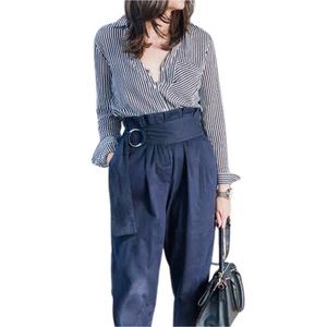 Navy Paper Bag Trousers With Belt | Zara Women | Size S